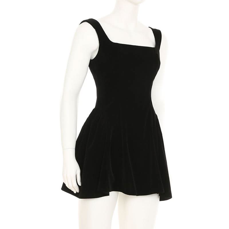 Square neck velvet zip-up cami mini dress