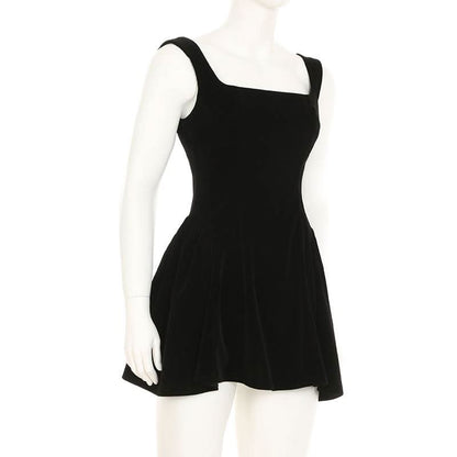 Square neck velvet zip-up cami mini dress
