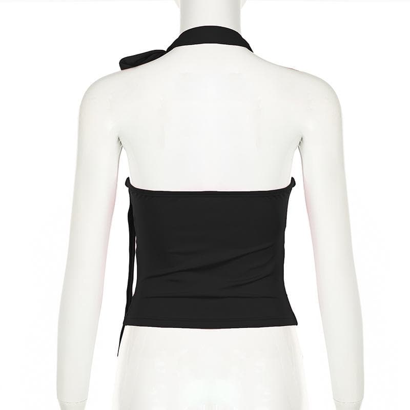 Halter knotted irregular v neck backless top
