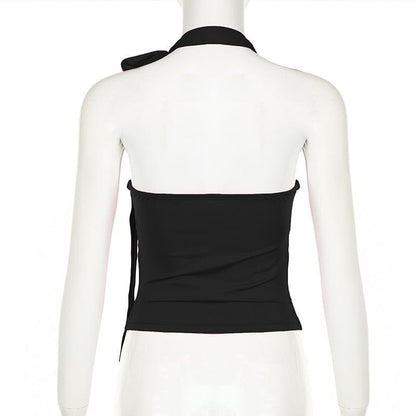 Halter knotted irregular v neck backless top