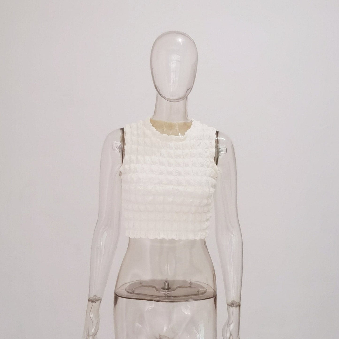 Waffle crewneck sleeveless solid crop top