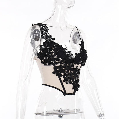 Flower embroidery bustier backless cami top