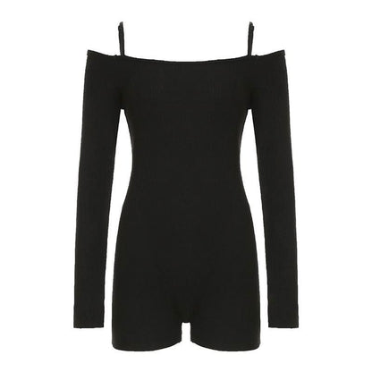 Off shoulder long sleeve solid romper