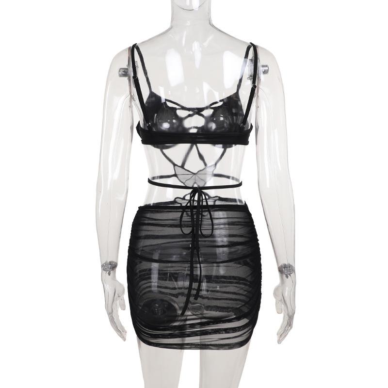 Cross front butterfly mesh hollow out cami cut out mini dress