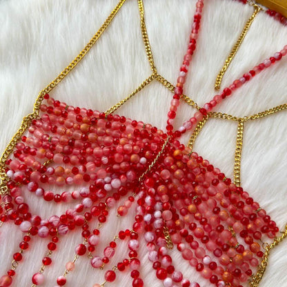 Halter beaded hollow out backless cut out top