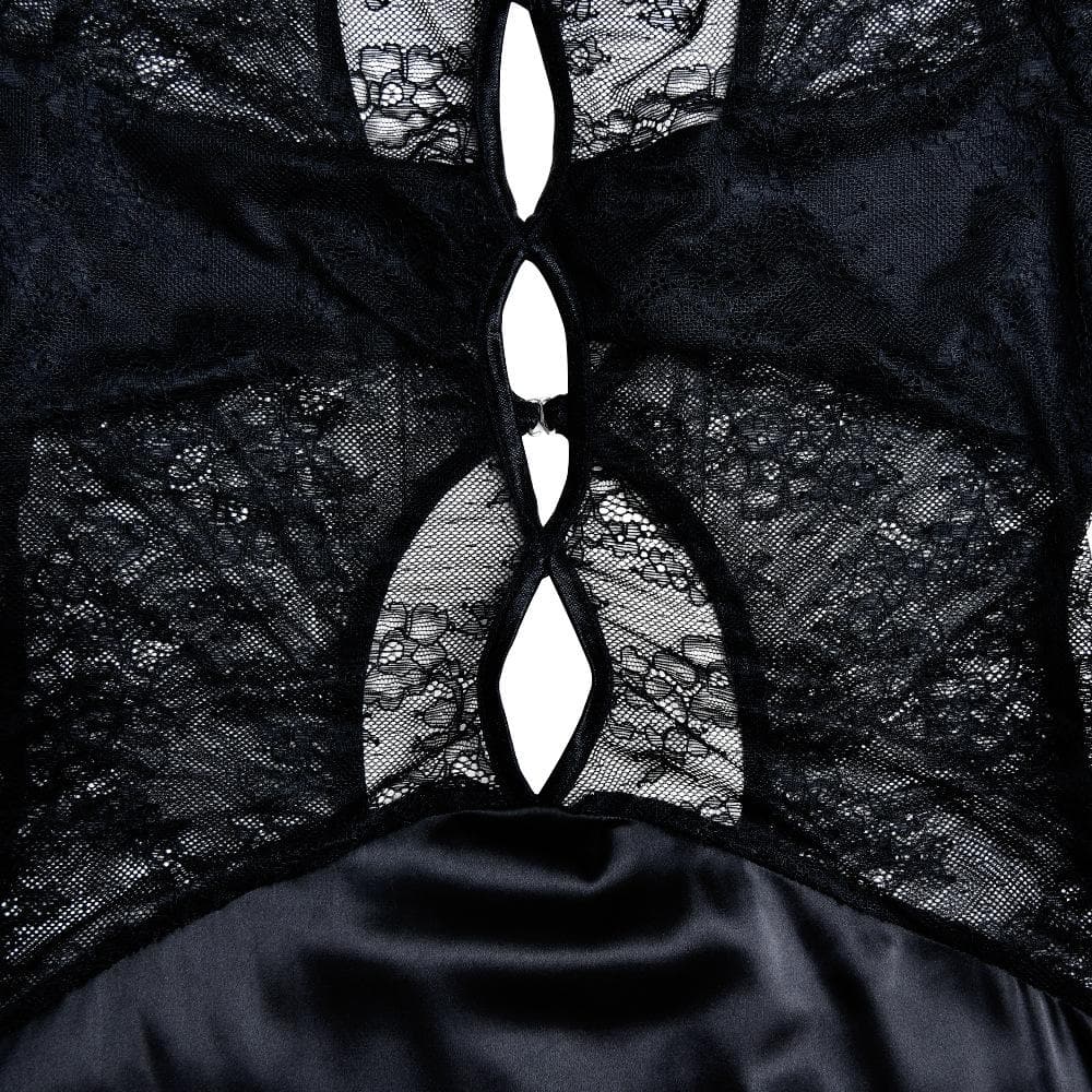 Long sleeve crewneck lace hollow out high slit cut out maxi dress