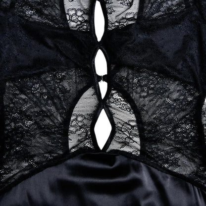 Long sleeve crewneck lace hollow out high slit cut out maxi dress