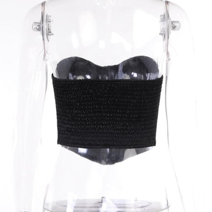Satin sweetheart neck smocked solid backless tube crop top