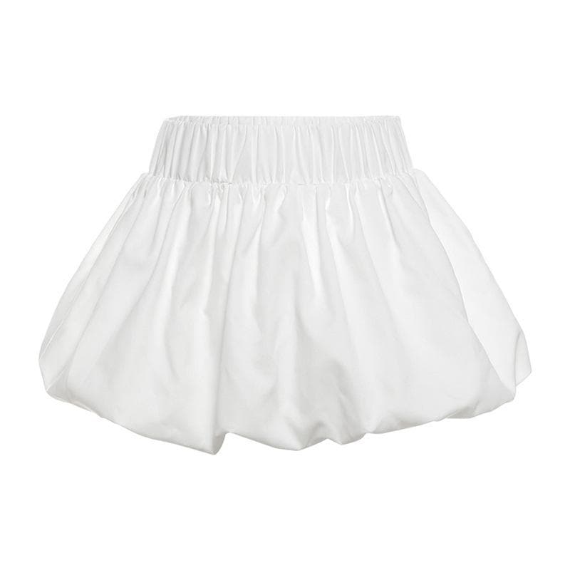 Ruched high rise solid bubble mini skirt