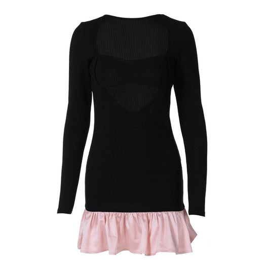 Long sleeve ribbed hollow out cut out mini dress