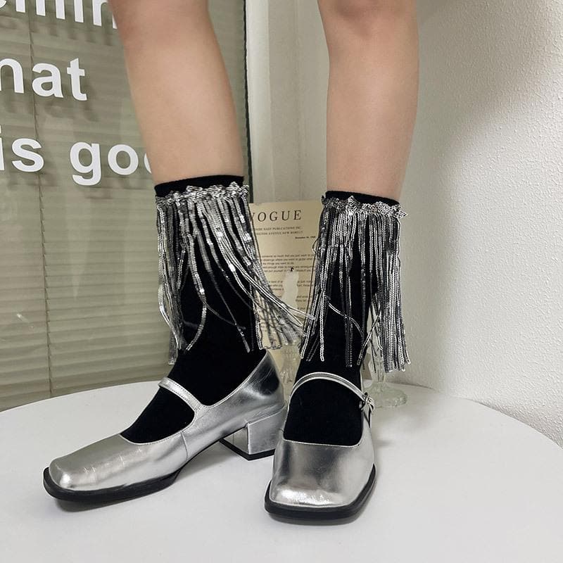 Tassels glitter contrast socks