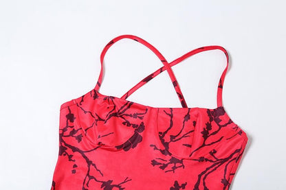 Print cross front ruched cami maxi dress