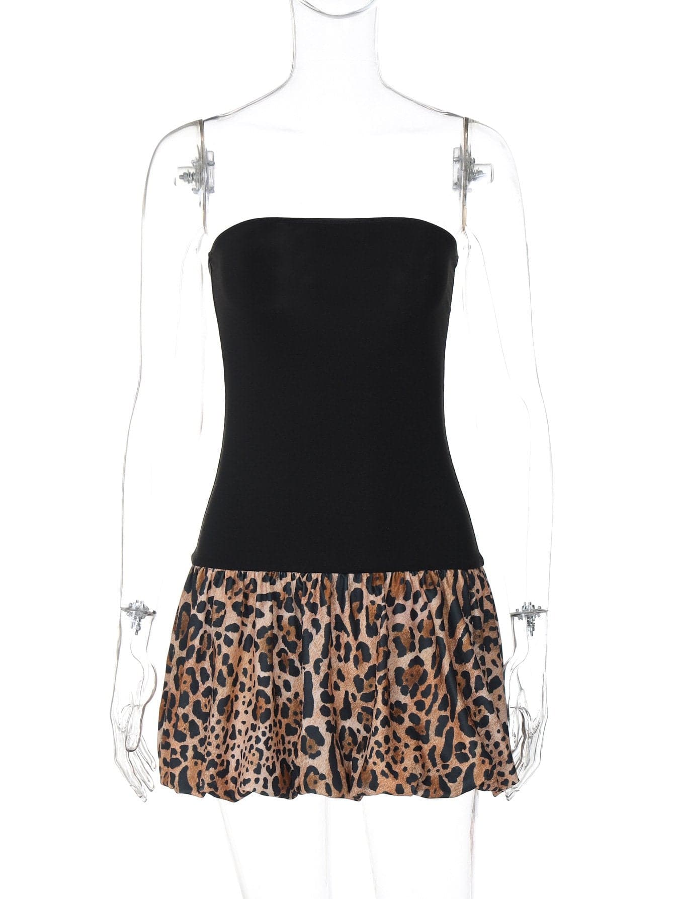 Leopard print patchwork tube mini dress