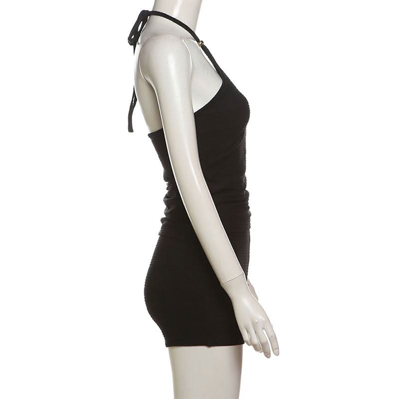 Halter backless textured solid short pant set