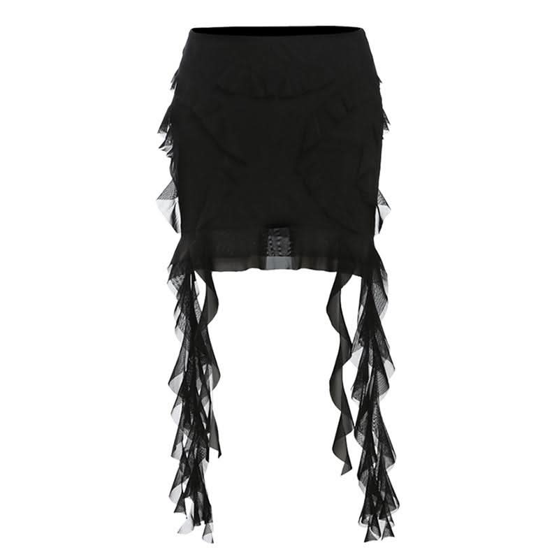 Ruffle mesh solid mini skirt