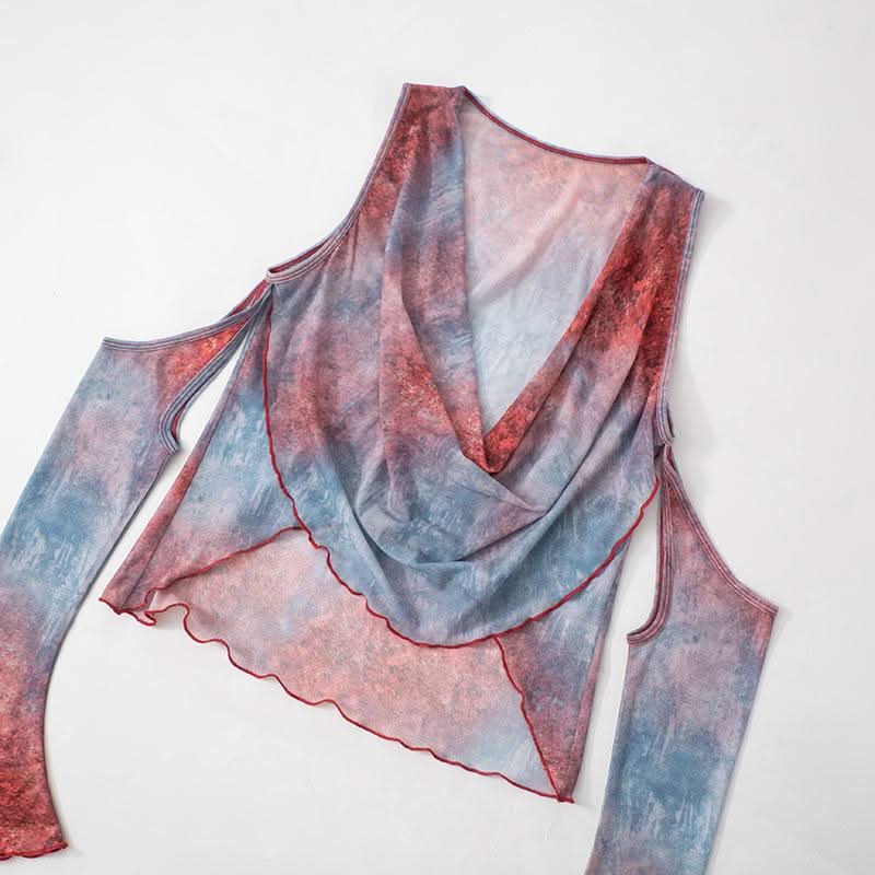 Cowl neck off shoulder ruffle top