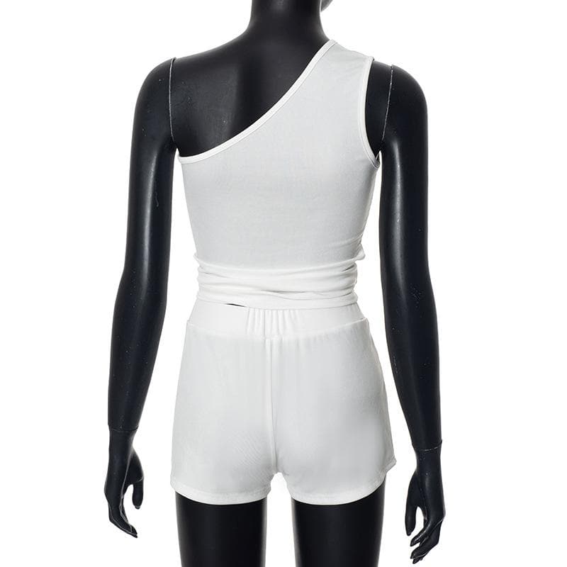 One shoulder irregular beaded ruched pant set