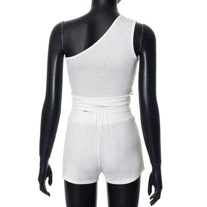 One shoulder irregular beaded ruched pant set