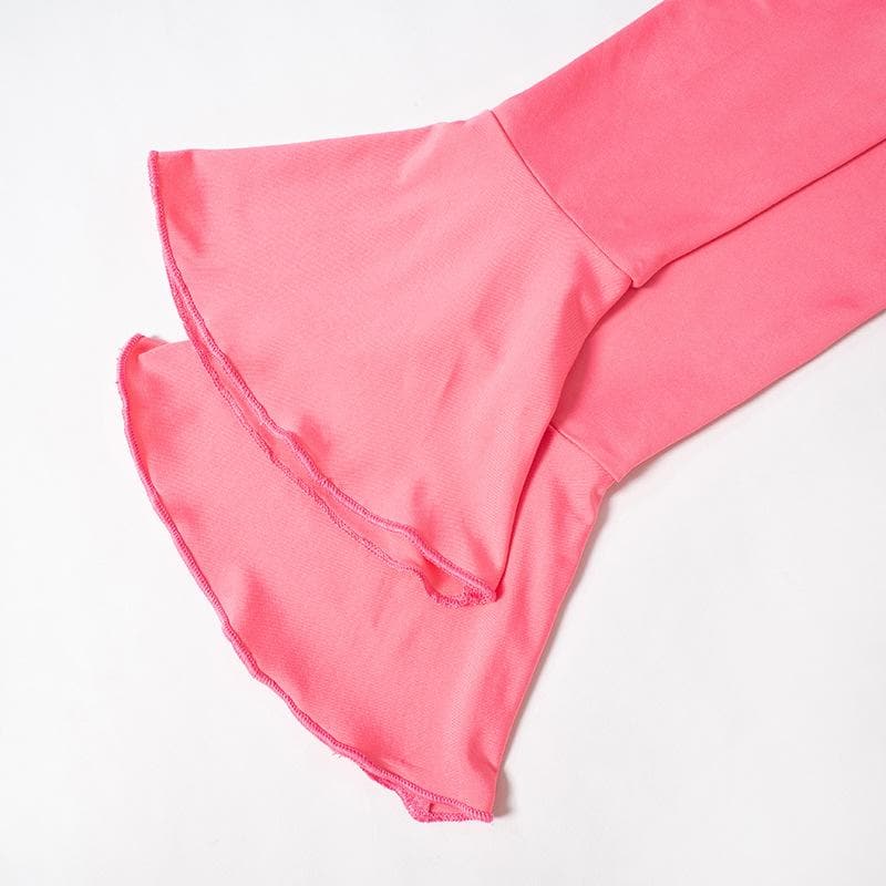 Flower applique hollow out ruched long flared sleeve cut out mini dress