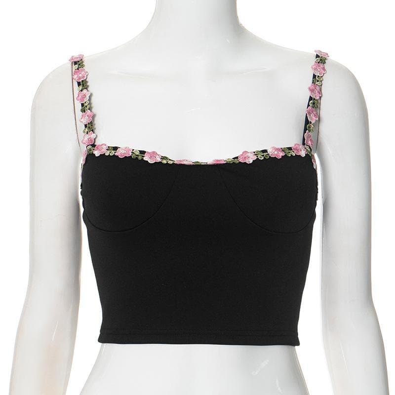 Embroidery backless solid cami crop top