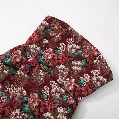 Flower print zip-up button tube mini dress