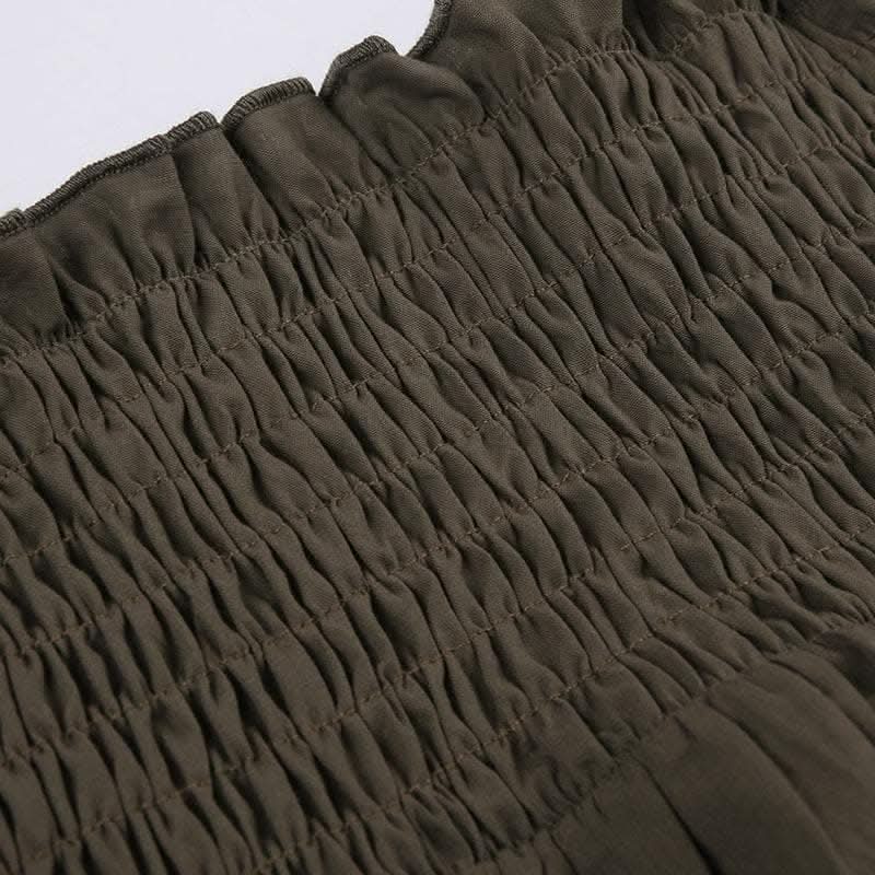 Drawstring solid lace hem smocked irregular midi skirt-final-sale