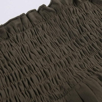 Drawstring solid lace hem smocked irregular midi skirt-final-sale