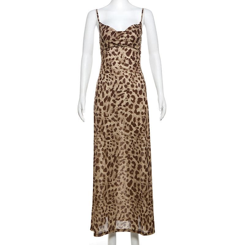 Leopard print cowl neck cami maxi dress