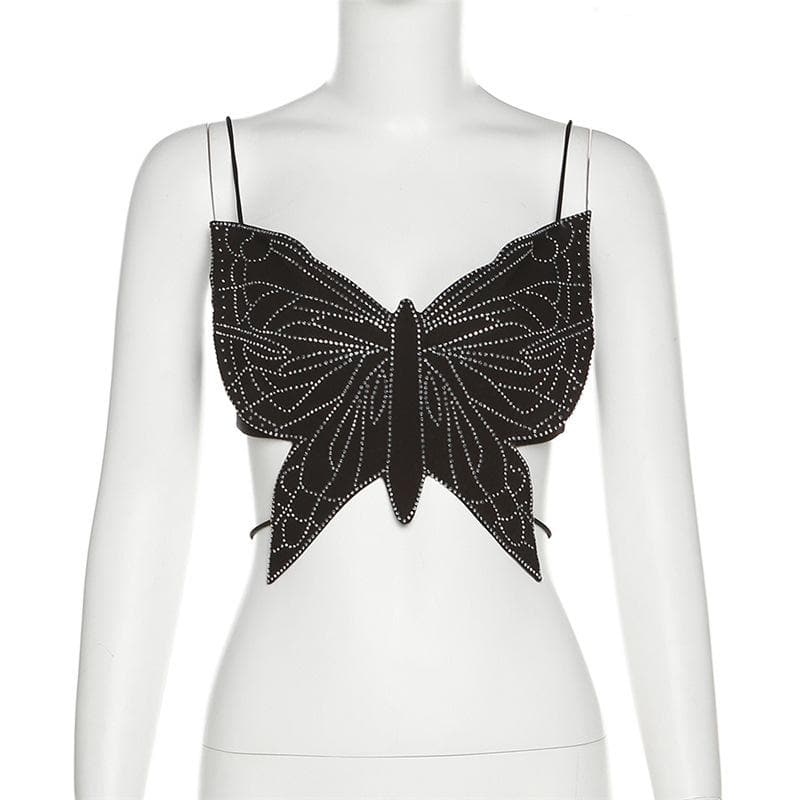 Butterfly pattern beaded knotted cami top