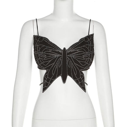 Butterfly pattern beaded knotted cami top
