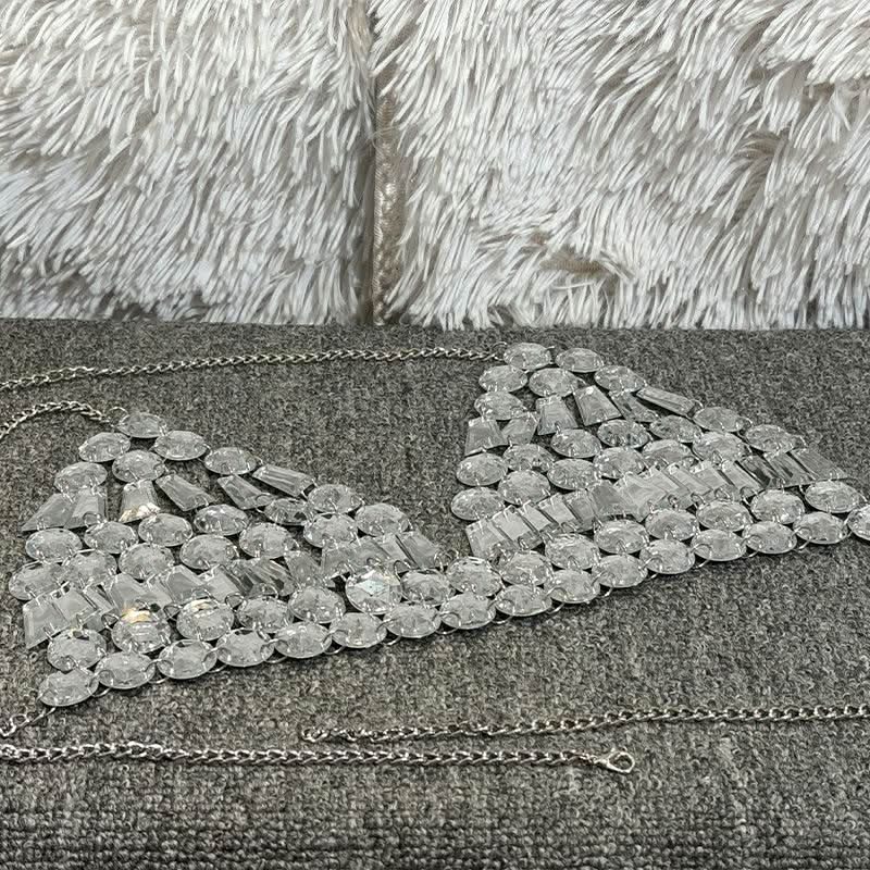 Halter metal chain beaded v neck top