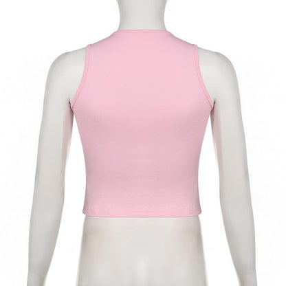 Sleeveless crewneck abstract contrast top