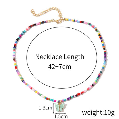 Multicolor clay beaded butterfly pendant necklace