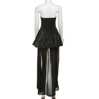 Ruched solid backless tube mini dress