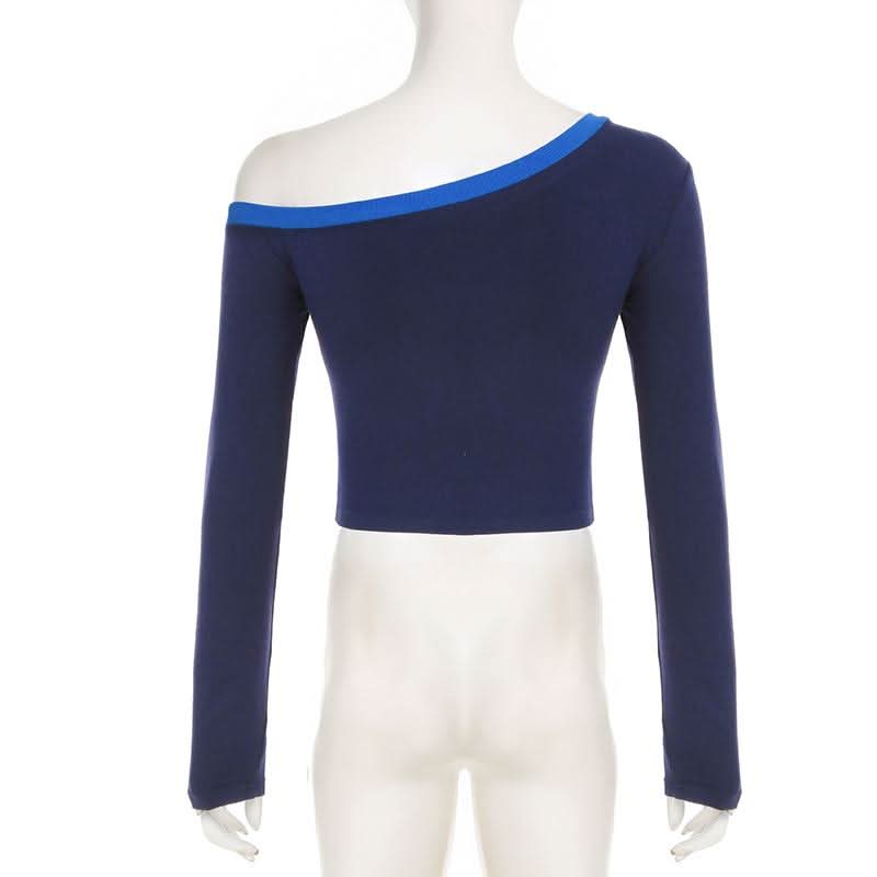 Long sleeve off shoulder beaded letter pattern top