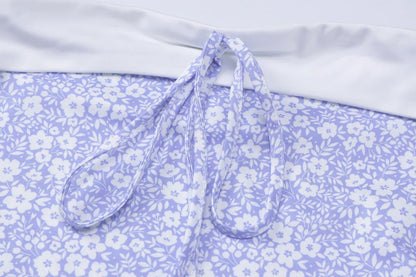 Flower print knotted backless tube mini dress