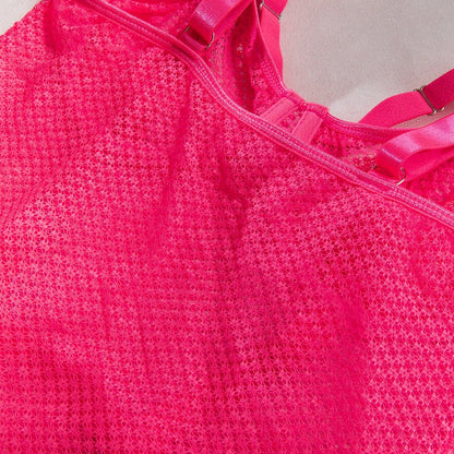 Halter strappy o ring fishnet bodysuit with choker