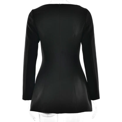 Long sleeve bowknot solid mini dress