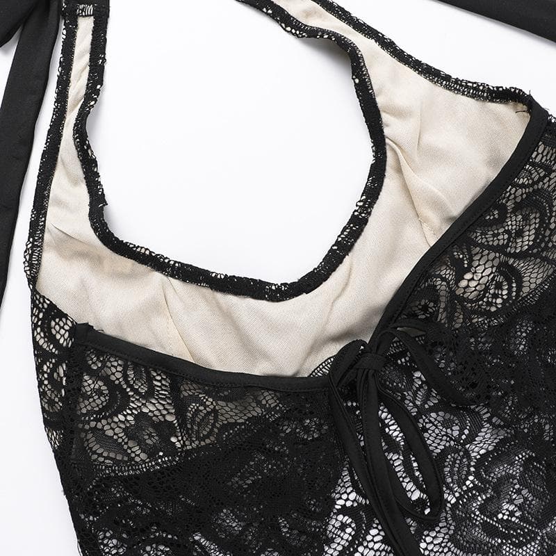 Halter backless lace flower pattern solid top