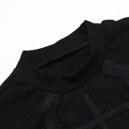 Sleeveless crewneck cross pattern solid top