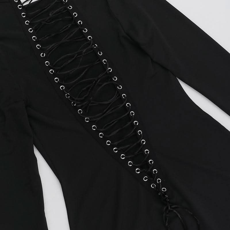 Long sleeve lace up mini dress