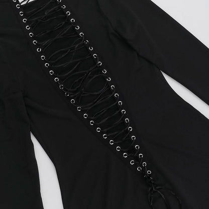 Long sleeve lace up mini dress