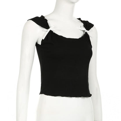 Cap sleeve bowknot u neck ruffle top