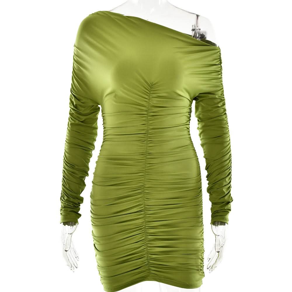Off shoulder long sleeve ruched mini dress