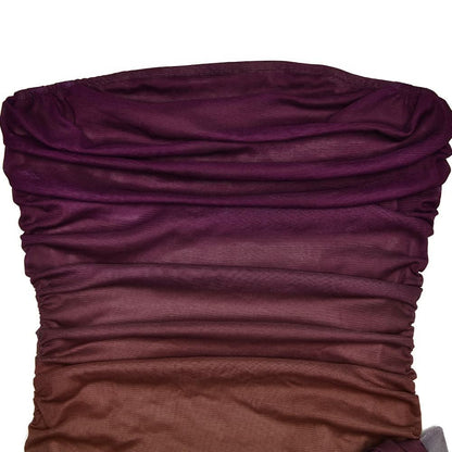 Ruched gradient mesh backless tube mini dress
