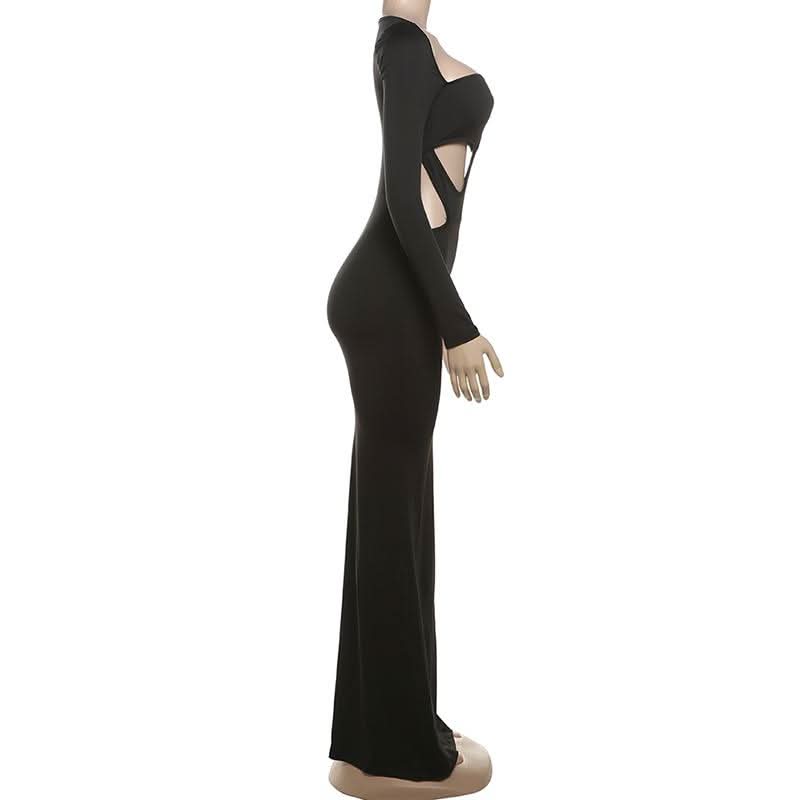 Long sleeve u neck hollow out cut out maxi dress