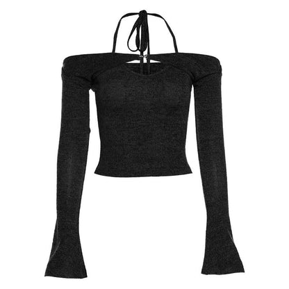 Long sleeve off shoulder knitted 2 piece top