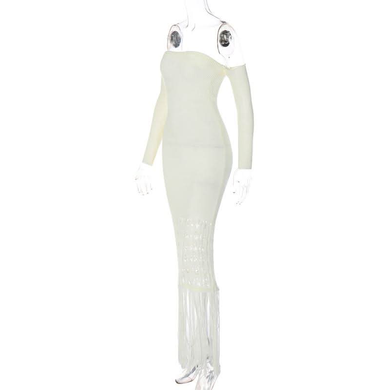 Sweetheart neck off shoulder tassels knitted maxi dress