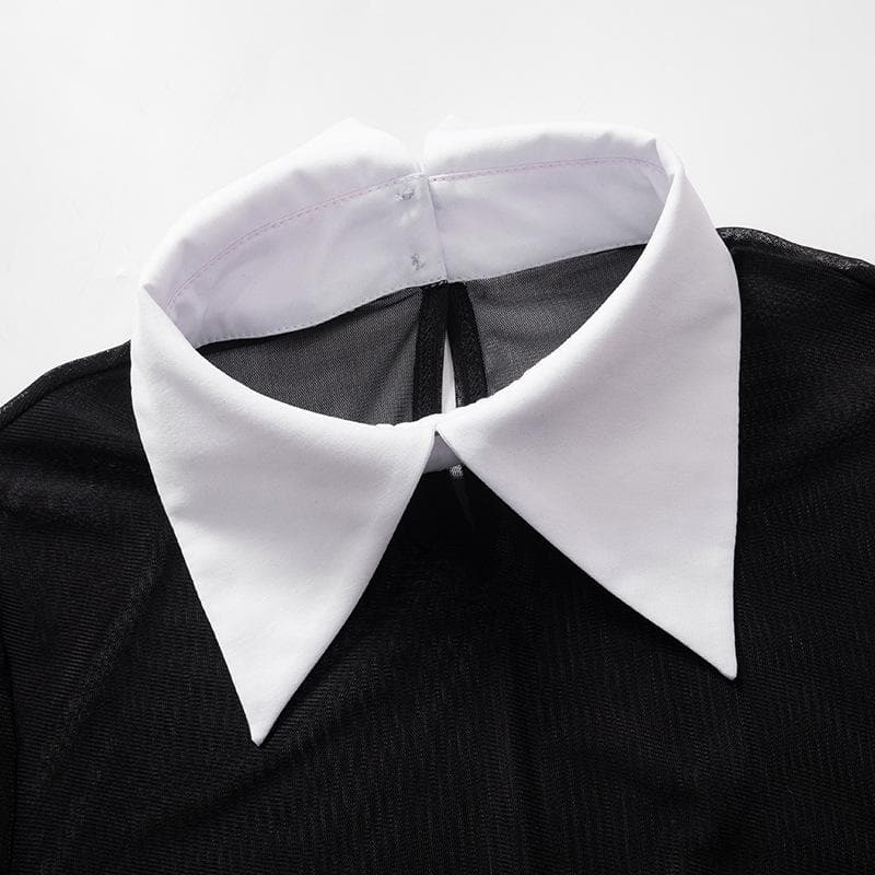 Long sleeve turnover collar mesh see through maxi dress