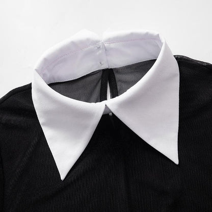 Long sleeve turnover collar mesh see through maxi dress